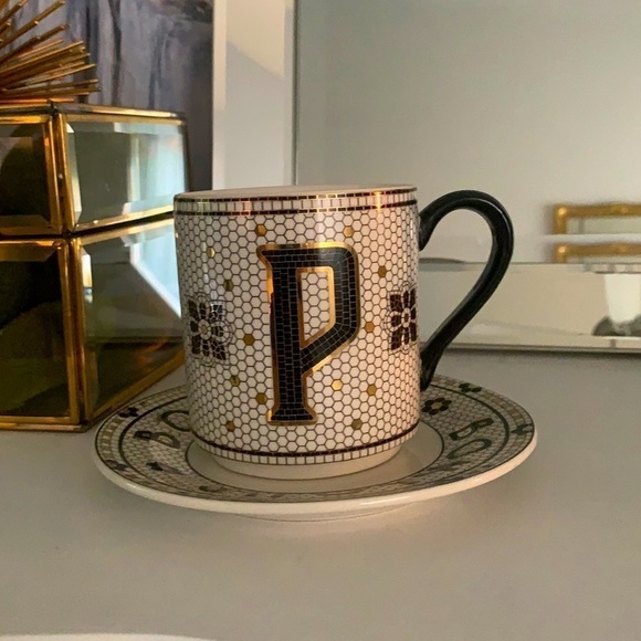 Set by Anthropologie “P “Tile Bonjour mug & plate‎ NWT - Picture 1 of 7